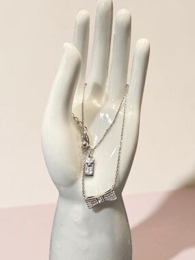 Kate Spade Ready Set Bow Pavé Mini Pendant Necklace, Silvertone